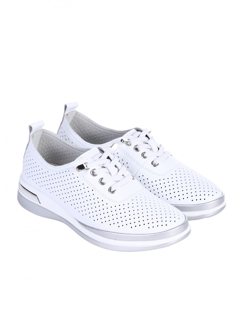 Ежедневни дамски обувки от естествена кожа в бяло 3AF-26001 white(25009)