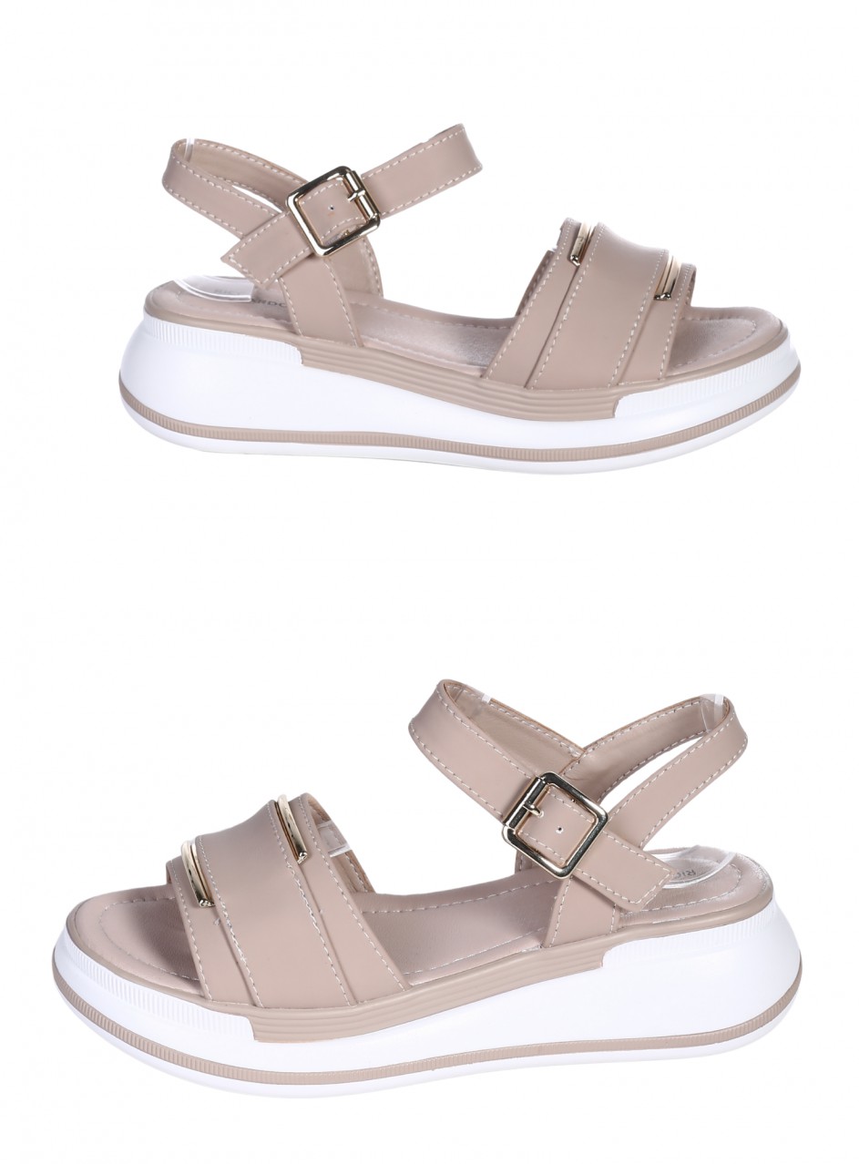 Ежедневни дамски сандали на платформа от естествена кожа в бежово 4AF-26004 beige