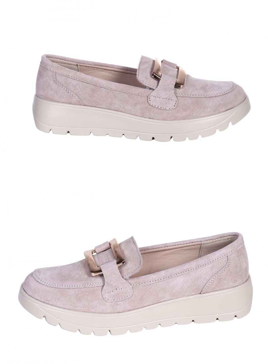 Ежедневни дамски мокасини  от естествен велур в бежово 3AF-26008 beige