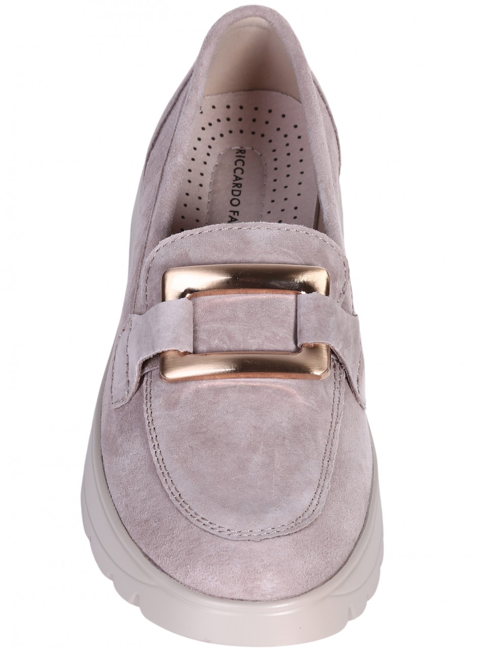 Ежедневни дамски мокасини  от естествен велур в бежово 3AF-26008 beige