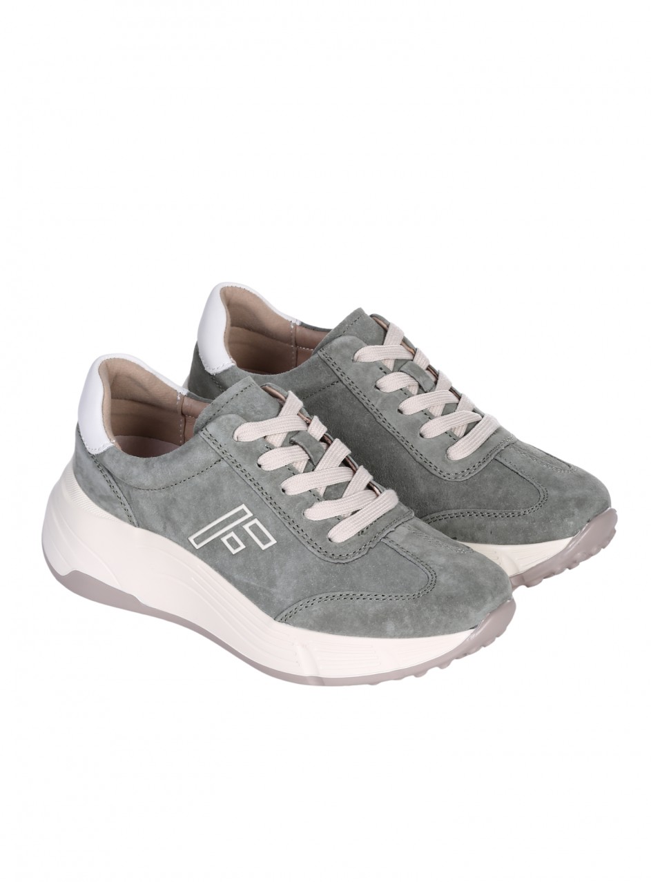 Ежедневни дамски обувки на платформа от естествен велур и естествена кожа в зелено 3AF-26009 green