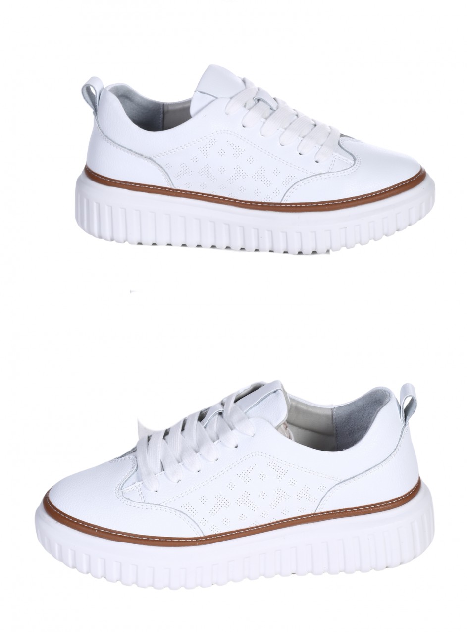 Ежедневни дамски обувки от естествена кожа в бяло 3AF-26010 white