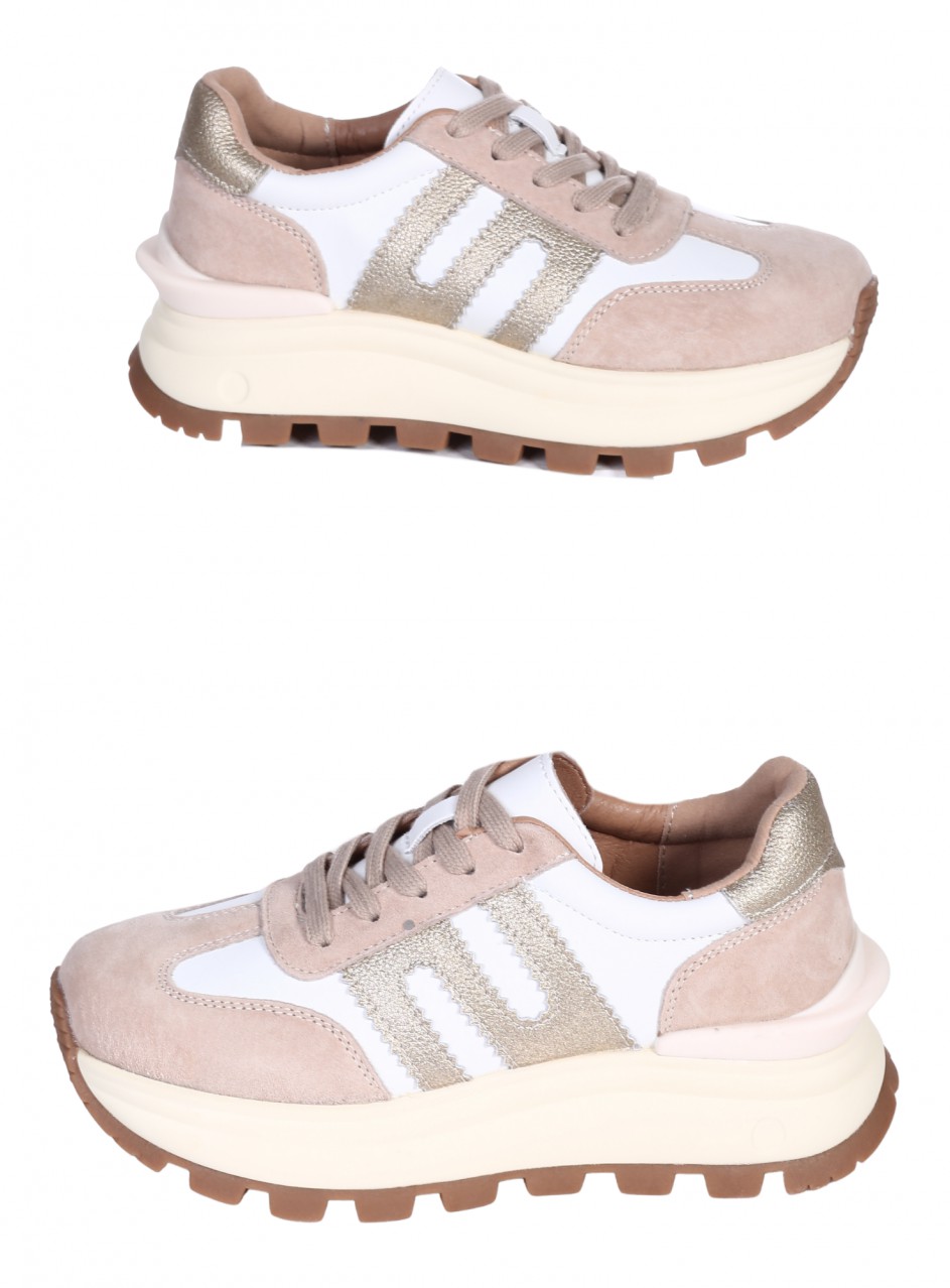 Ежедневни дамски обувки на платформа от естествена кожа и велур в бежово 3AF-26011 beige/white