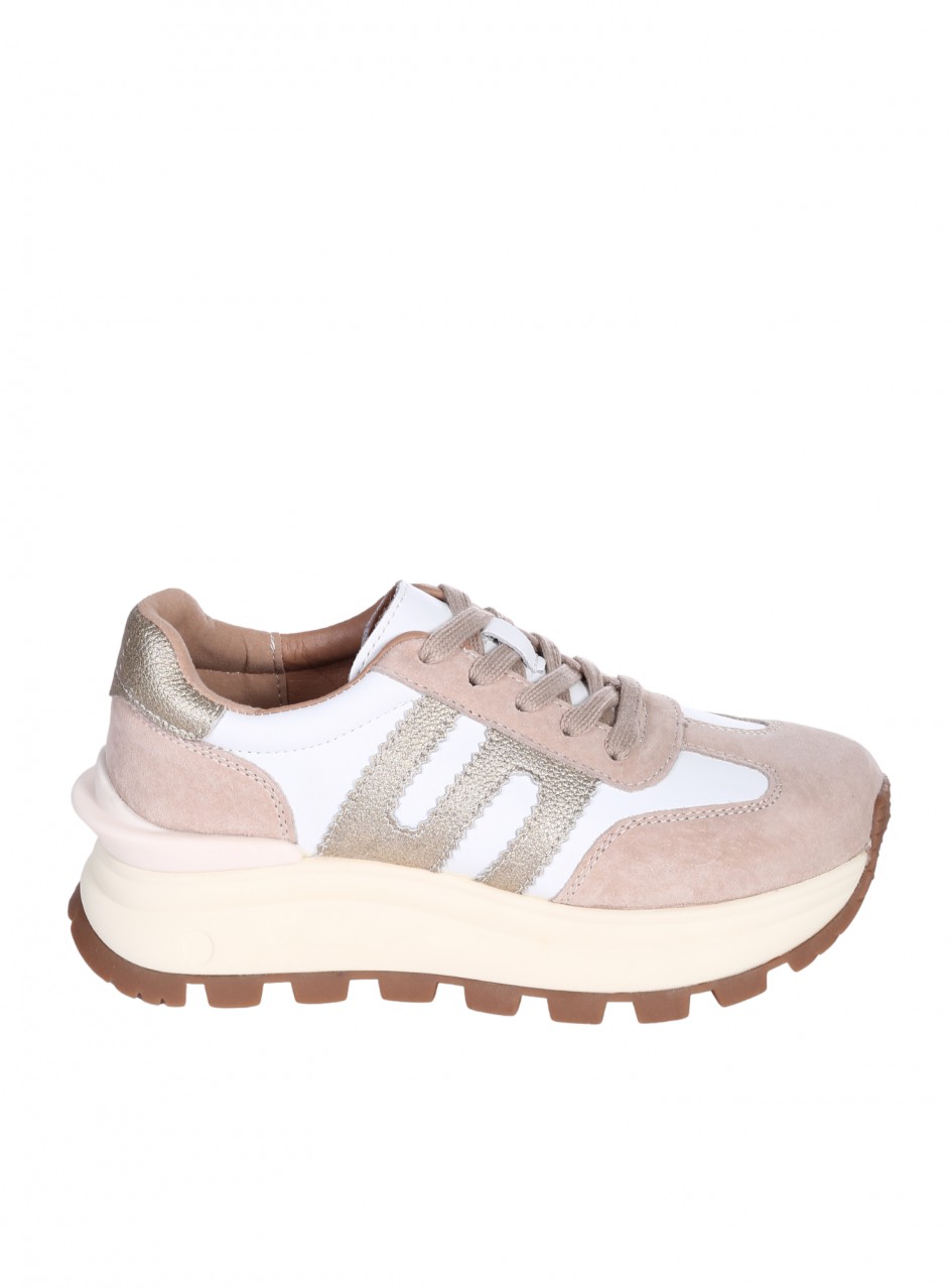 Ежедневни дамски обувки на платформа от естествена кожа и велур в бежово 3AF-26011 beige/white