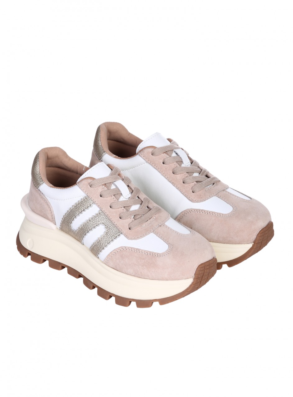 Ежедневни дамски обувки на платформа от естествена кожа и велур в бежово 3AF-26011 beige/white