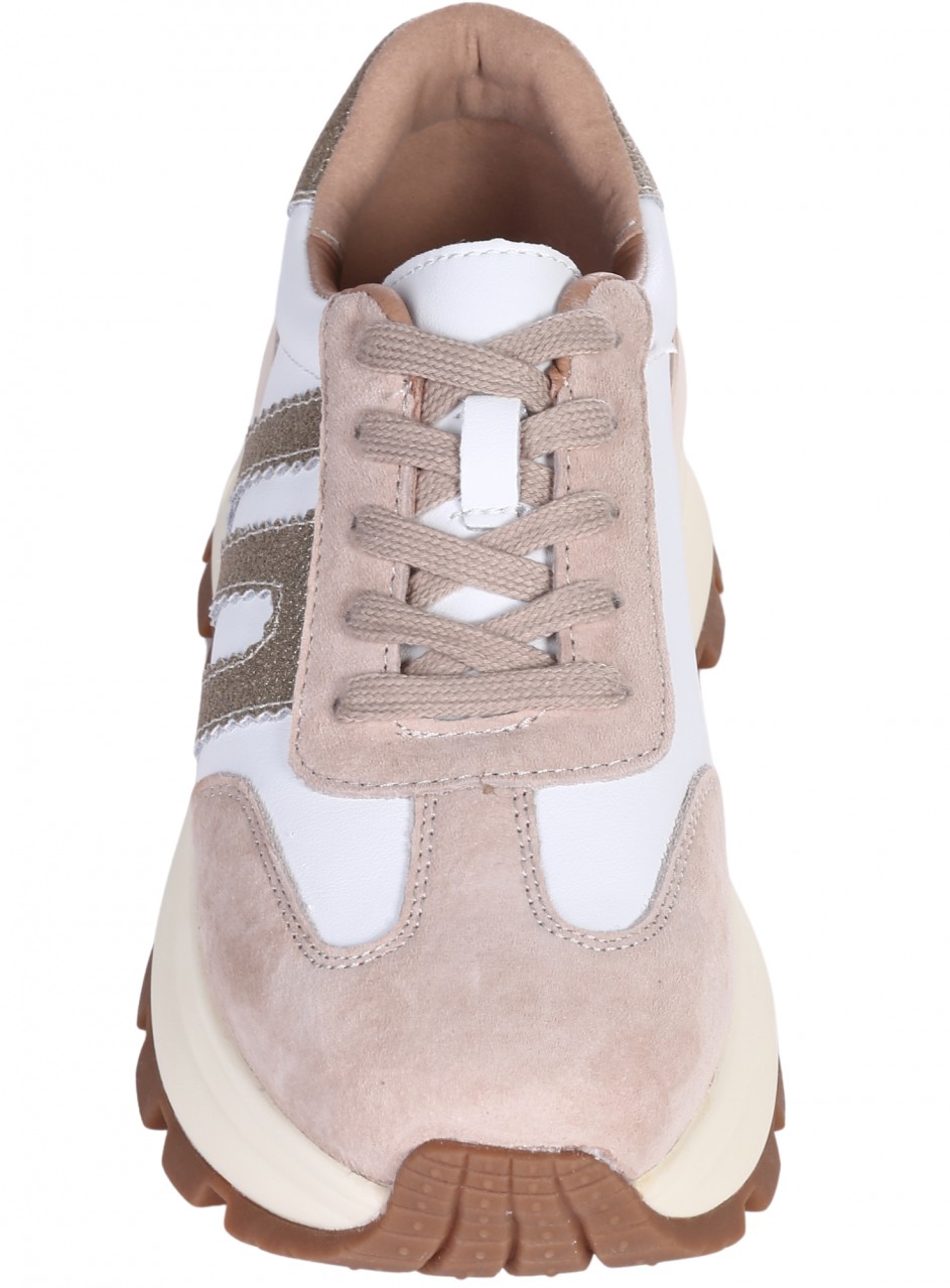 Ежедневни дамски обувки на платформа от естествена кожа и велур в бежово 3AF-26011 beige/white