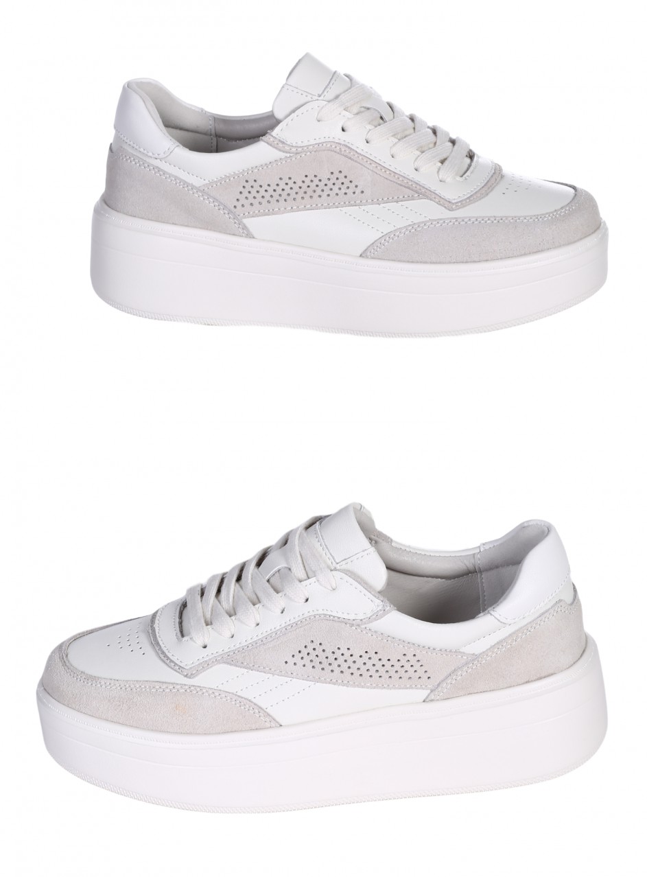 Ежедневни дамски обувки на платформа от естествена кожа и велур в бежово 3AF-26012 beige