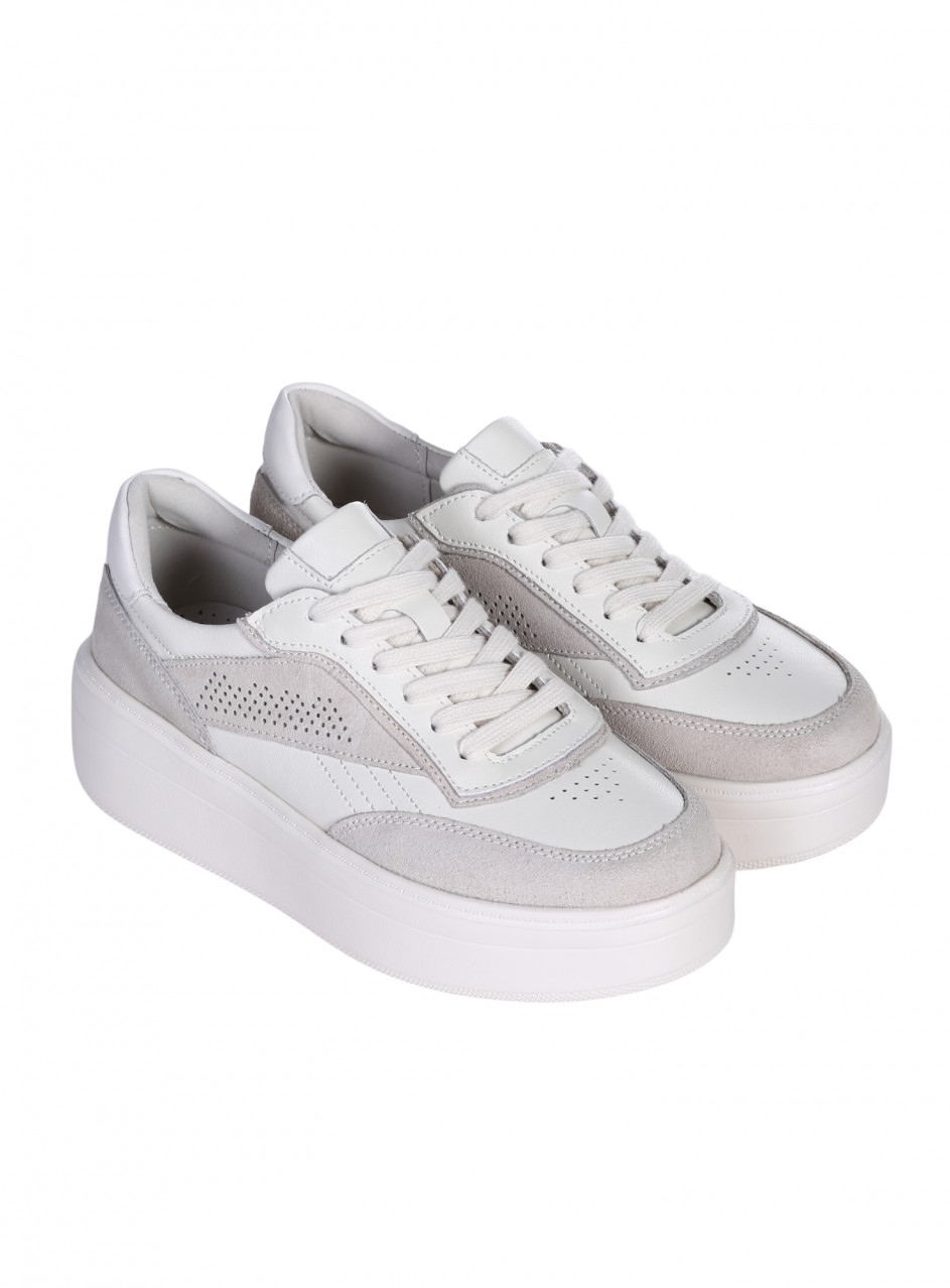 Ежедневни дамски обувки на платформа от естествена кожа и велур в бежово 3AF-26012 beige