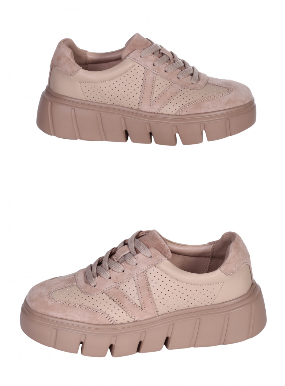 Ежедневни дамски обувки на платформа от естествена кожа и велур в бежово 3AF-26013 beige