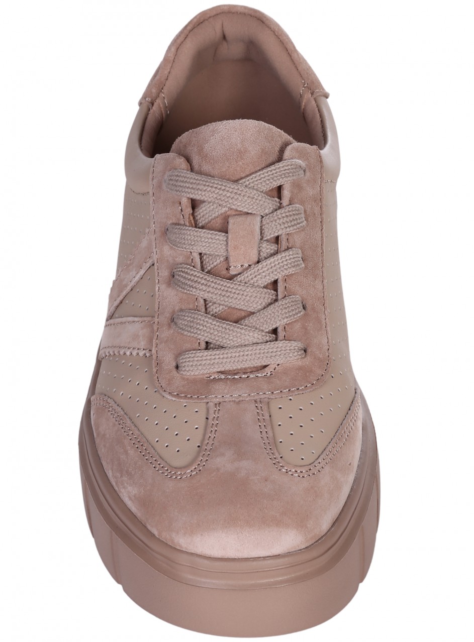 Ежедневни дамски обувки на платформа от естествена кожа и велур в бежово 3AF-26013 beige