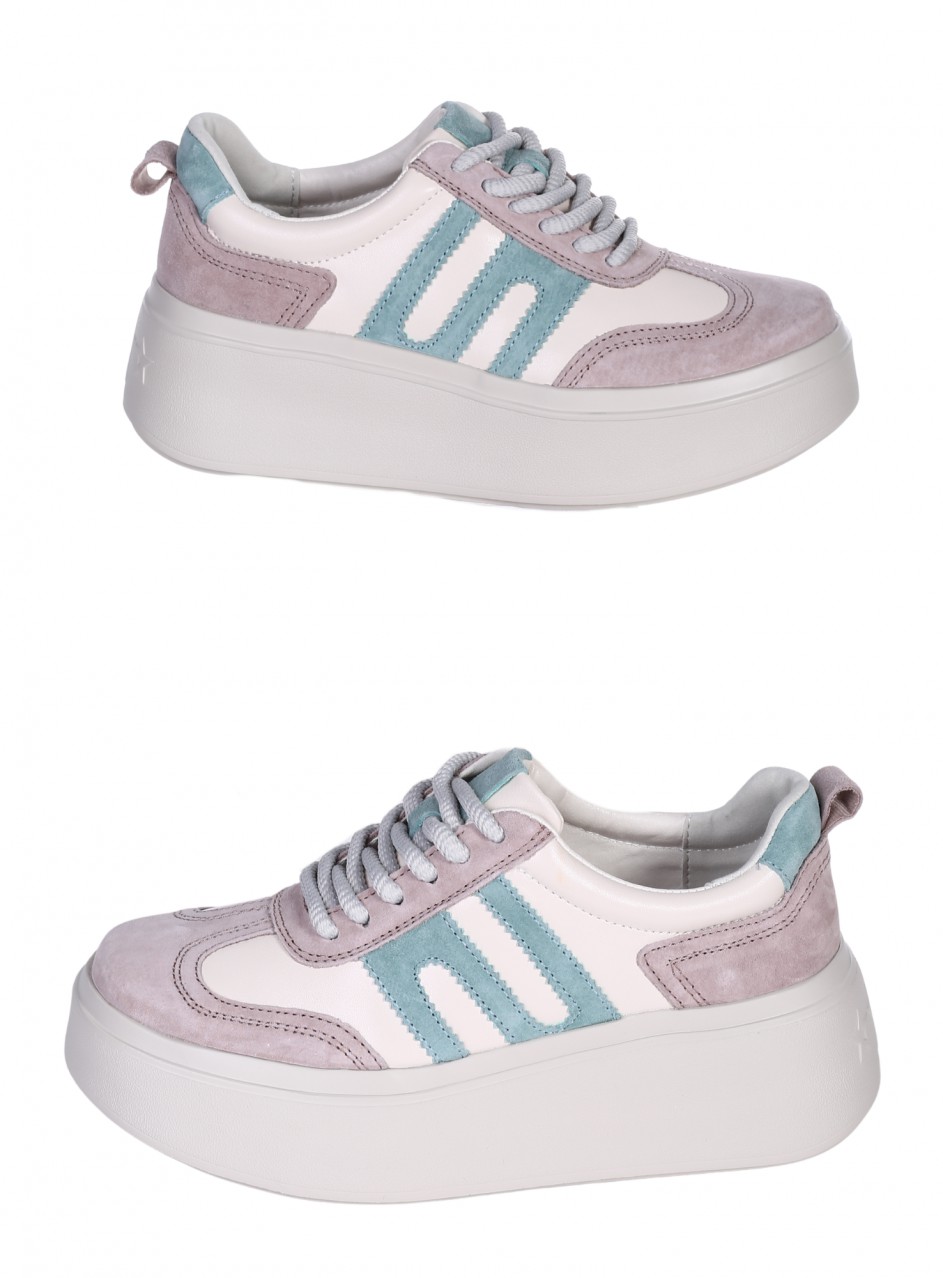 Ежедневни дамски обувки на платформа от естествена кожа и велур в бежово 3AF-26014 beige