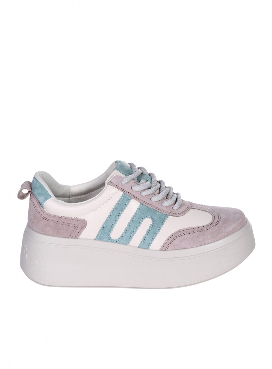 Ежедневни дамски обувки на платформа от естествена кожа и велур в бежово 3AF-26014 beige