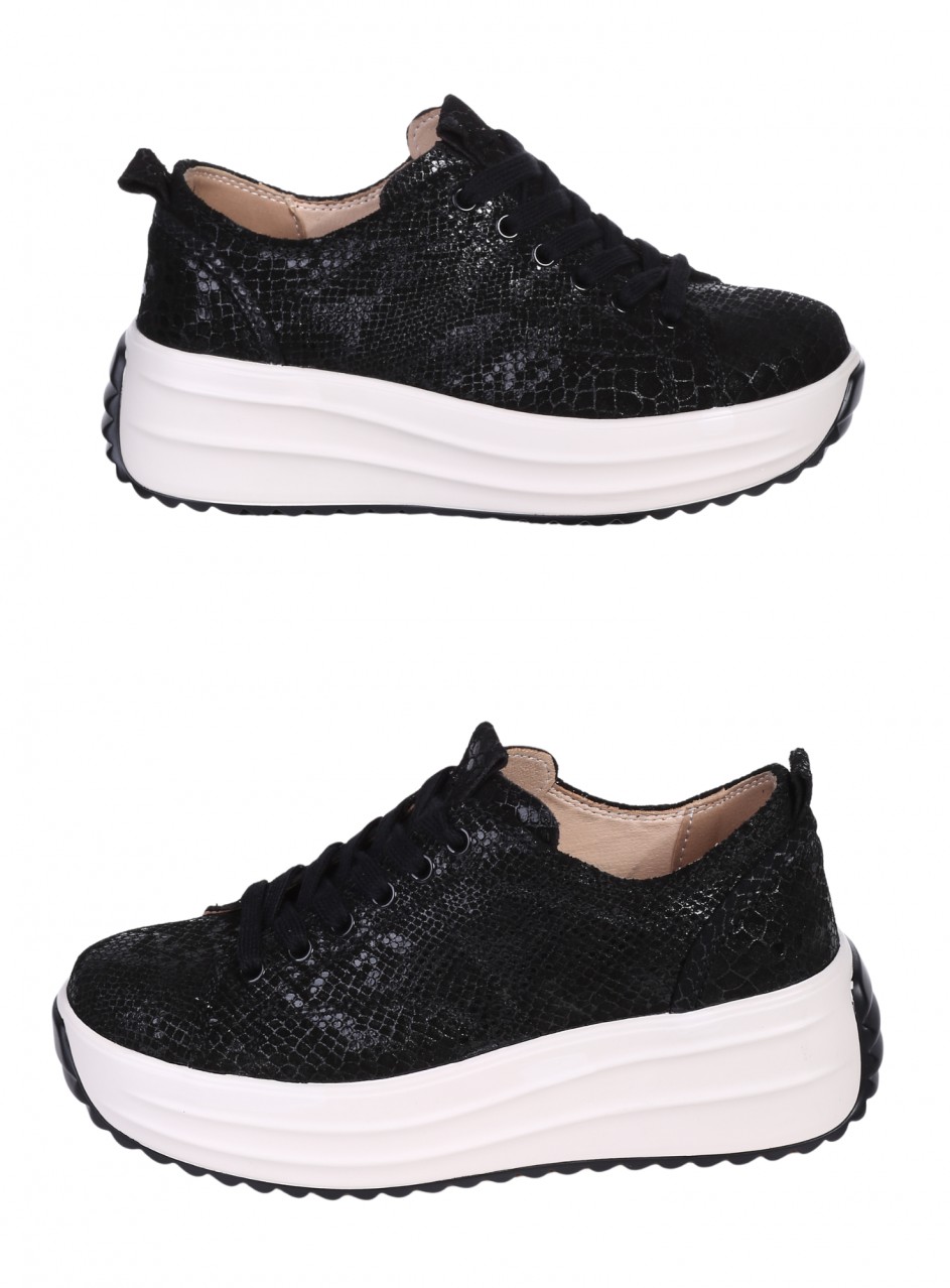 Ежедневни дамски обувки на платформа от естествен велур в черно  3AF-26015 black