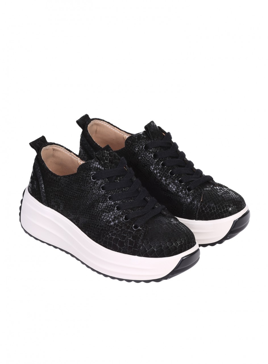 Ежедневни дамски обувки на платформа от естествен велур в черно  3AF-26015 black