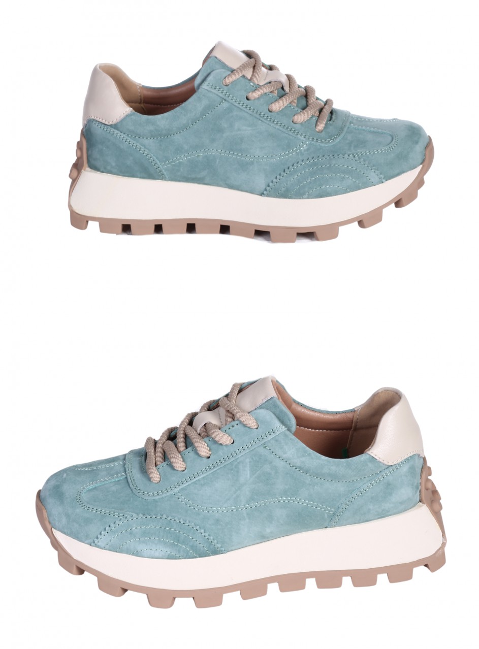 Ежедневни дамски обувки на платформа от естествен велур в зелено 3AF-26017 green