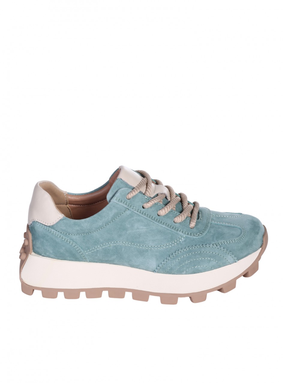 Ежедневни дамски обувки на платформа от естествен велур в зелено 3AF-26017 green