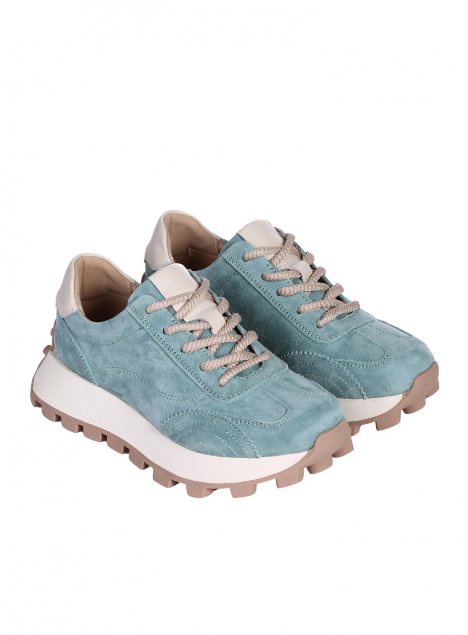 Ежедневни дамски обувки на платформа от естествен велур в зелено 3AF-26017 green