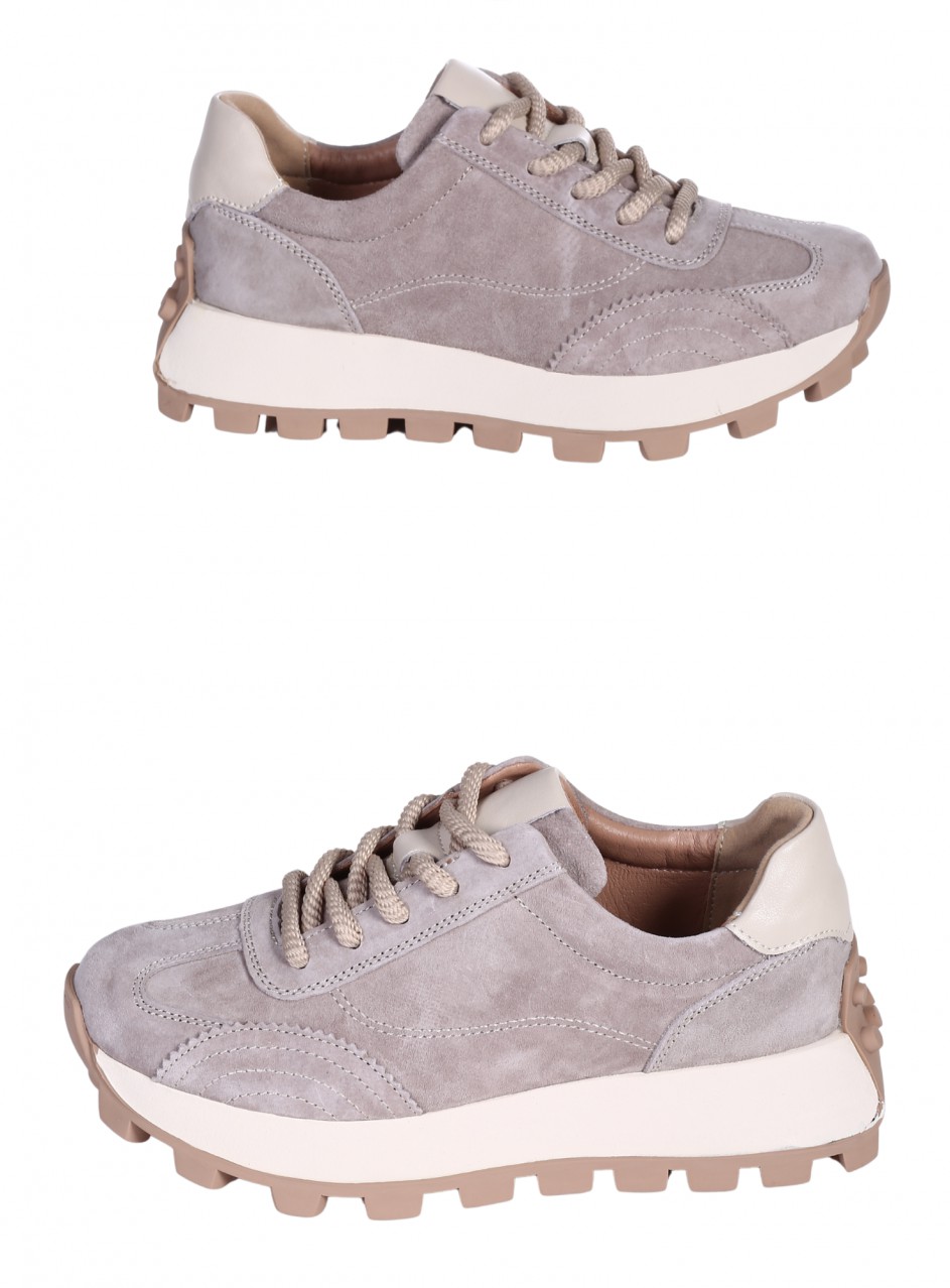 Ежедневни дамски обувки на платформа от естествен велур в бежово 3AF-26017 beige