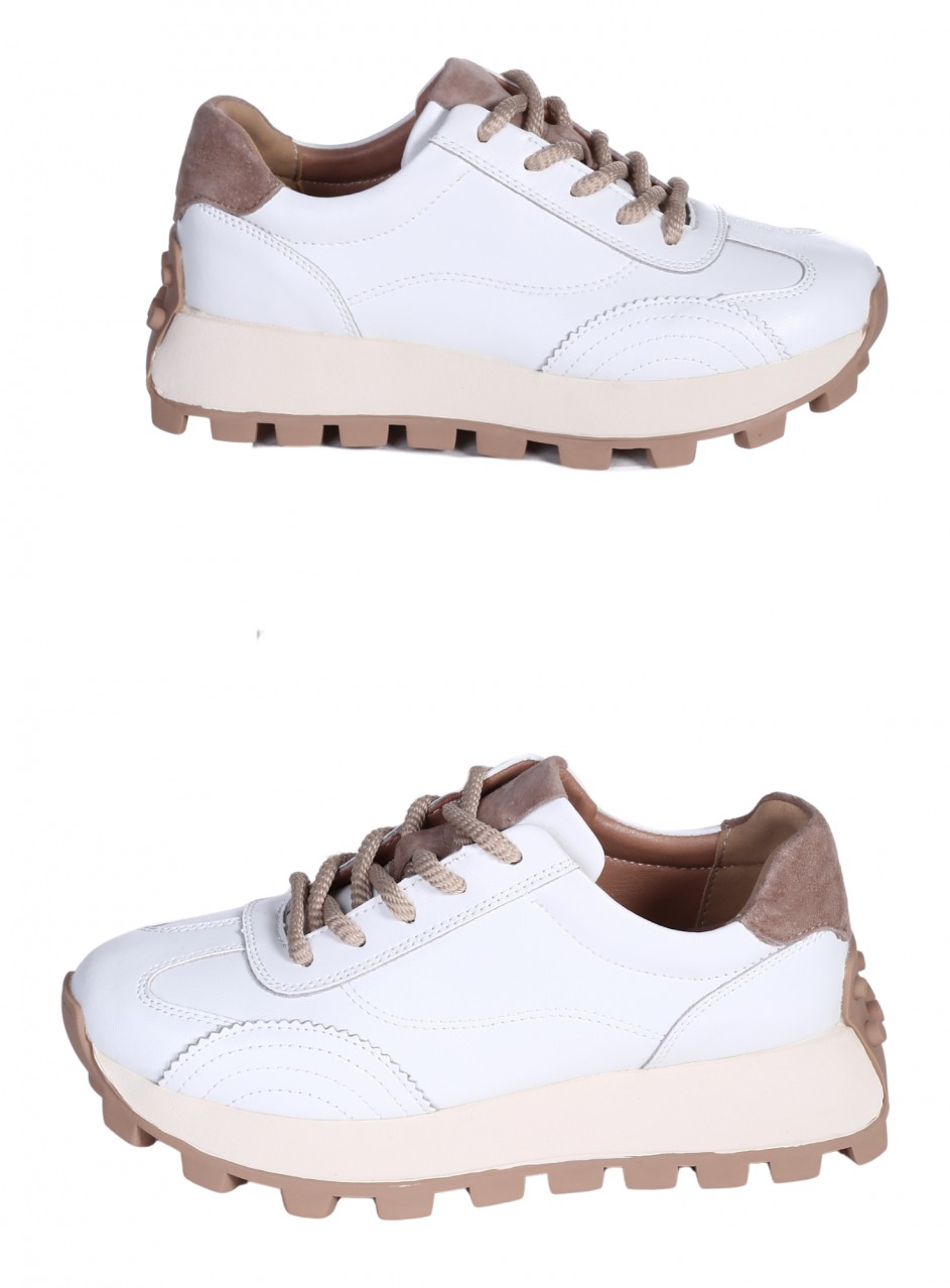 Ежедневни дамски обувки на платформа от естествена кожа в бяло 3AF-26017 white