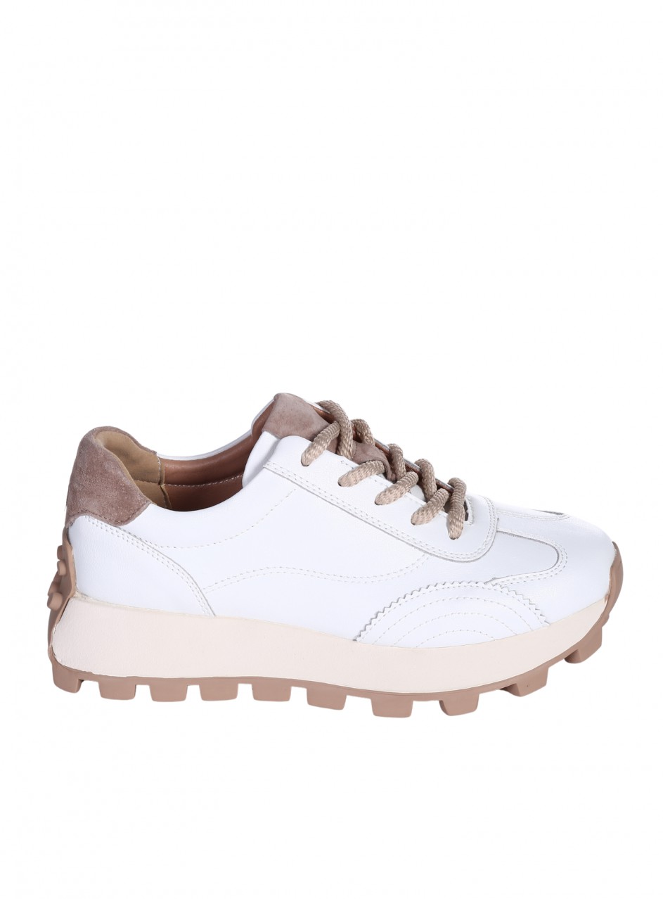 Ежедневни дамски обувки на платформа от естествена кожа в бяло 3AF-26017 white