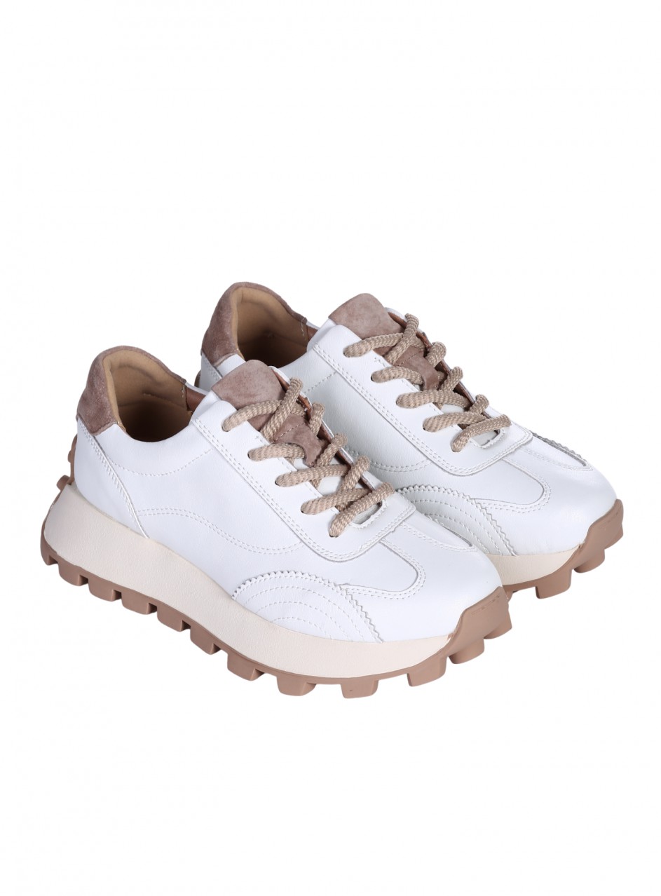 Ежедневни дамски обувки на платформа от естествена кожа в бяло 3AF-26017 white