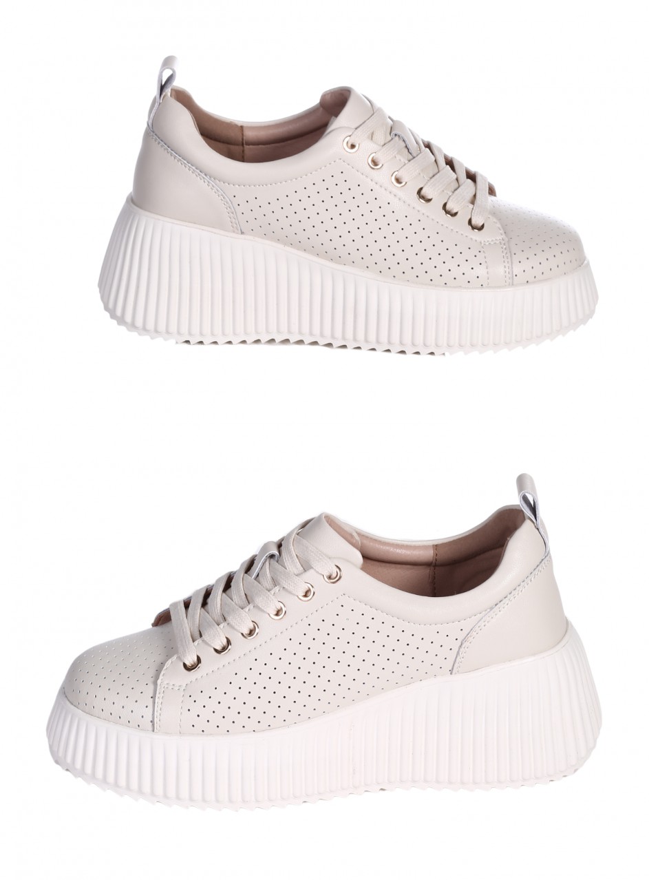Ежедневни дамски обувки на платформа от естествена кожа в бежово 3AF-26018 beige