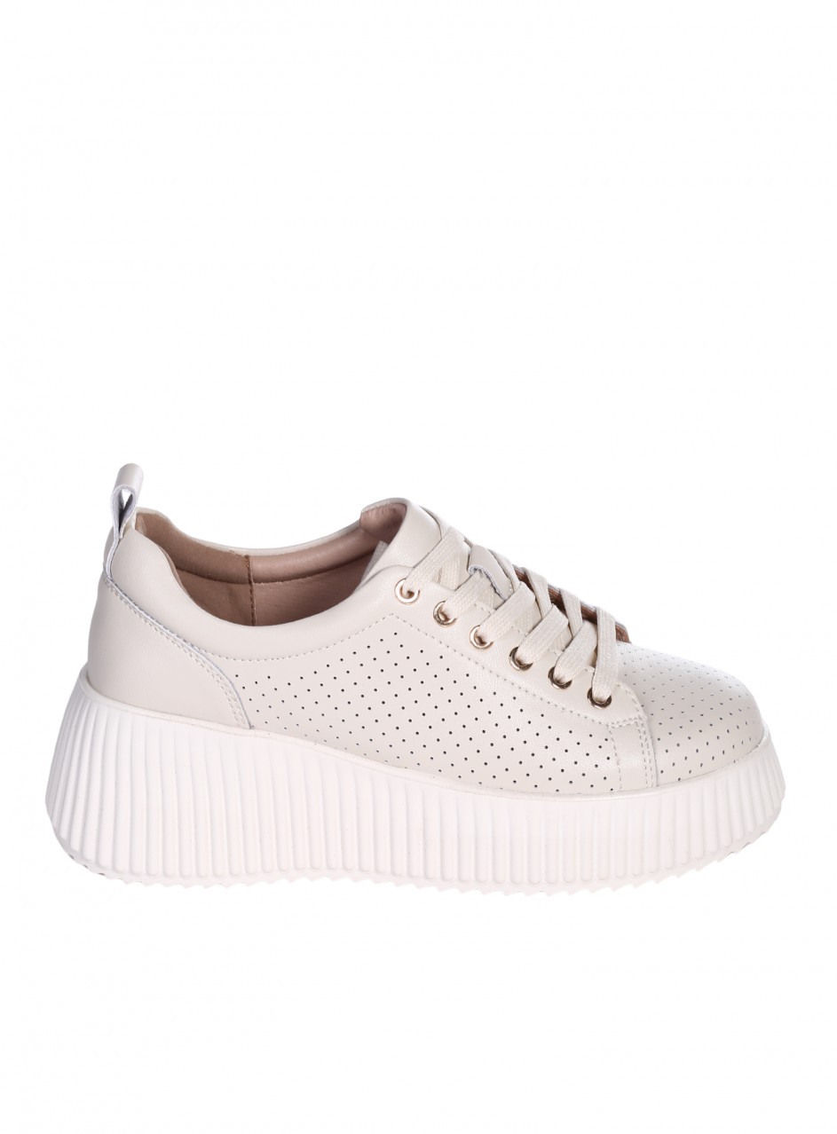 Ежедневни дамски обувки на платформа от естествена кожа в бежово 3AF-26018 beige