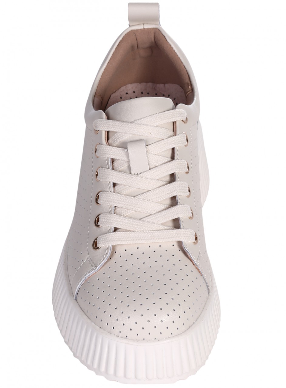 Ежедневни дамски обувки на платформа от естествена кожа в бежово 3AF-26018 beige