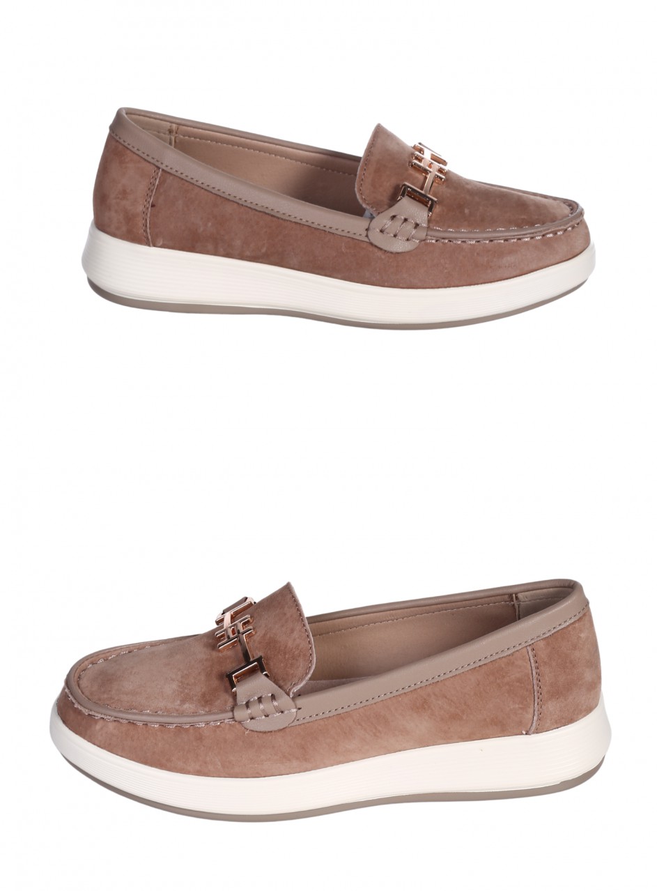 Ежедневни дамски мокасини от естествен велур в бежово 3AF-26019 beige