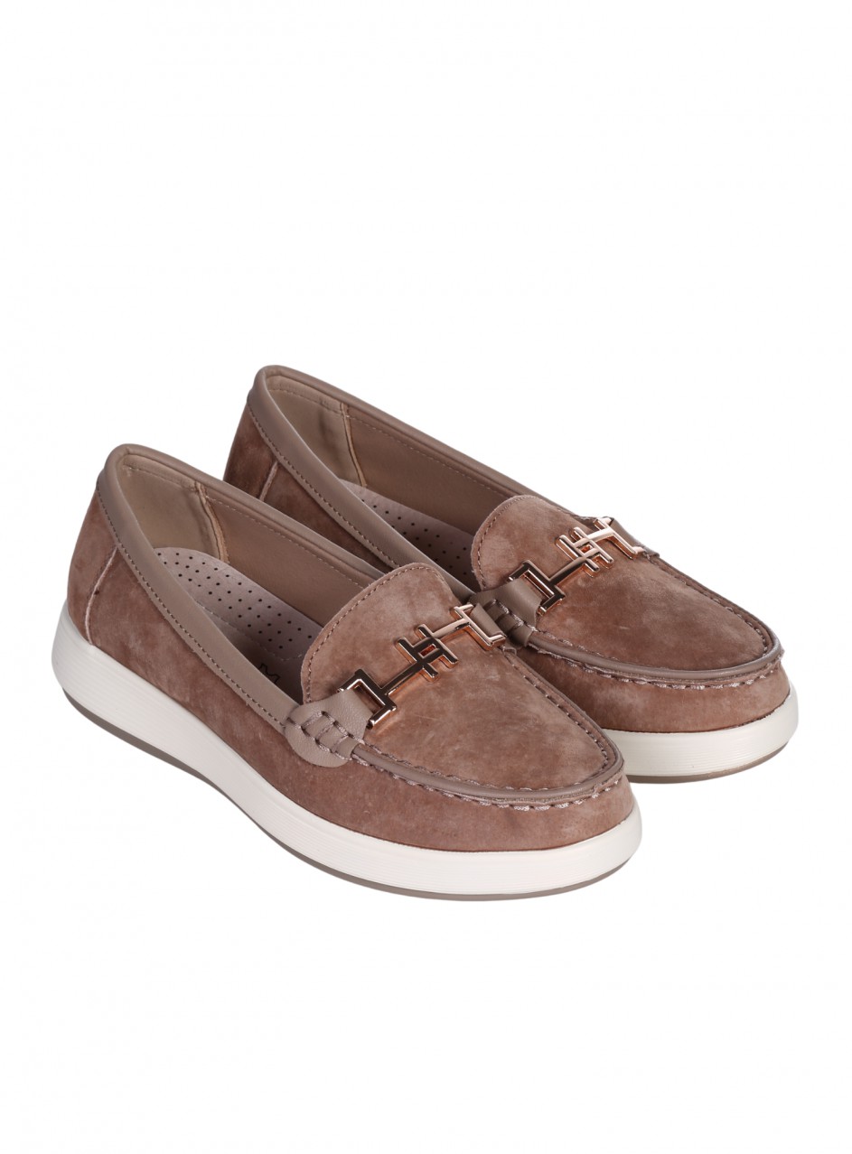 Ежедневни дамски мокасини от естествен велур в бежово 3AF-26019 beige