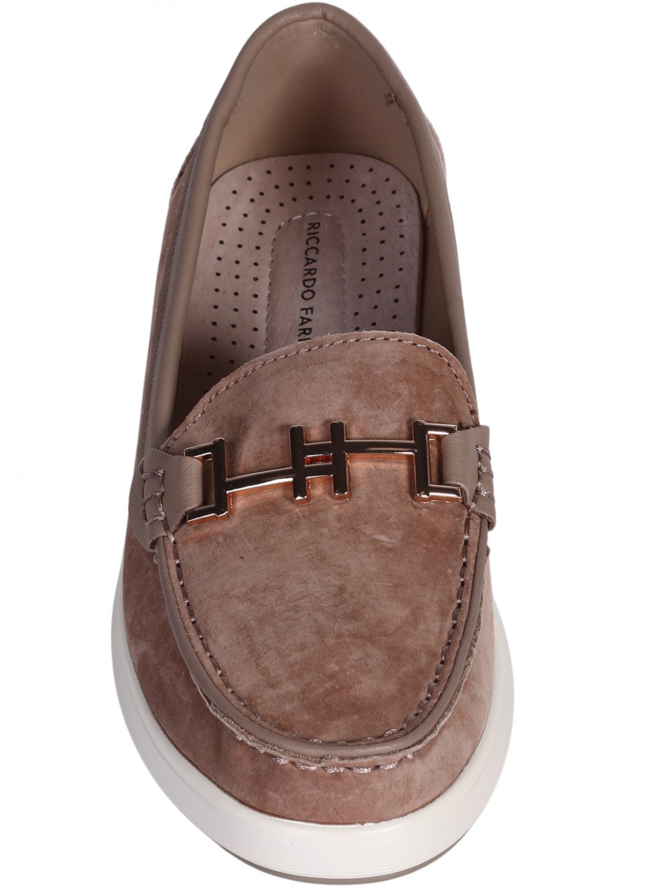 Ежедневни дамски мокасини от естествен велур в бежово 3AF-26019 beige