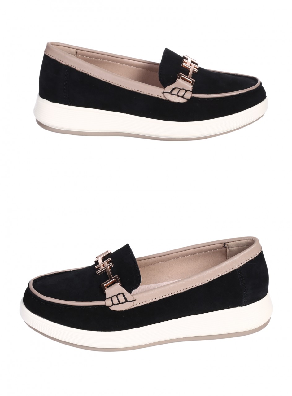 Ежедневни дамски мокасини от естествен велур в черно 3AF-26019 black