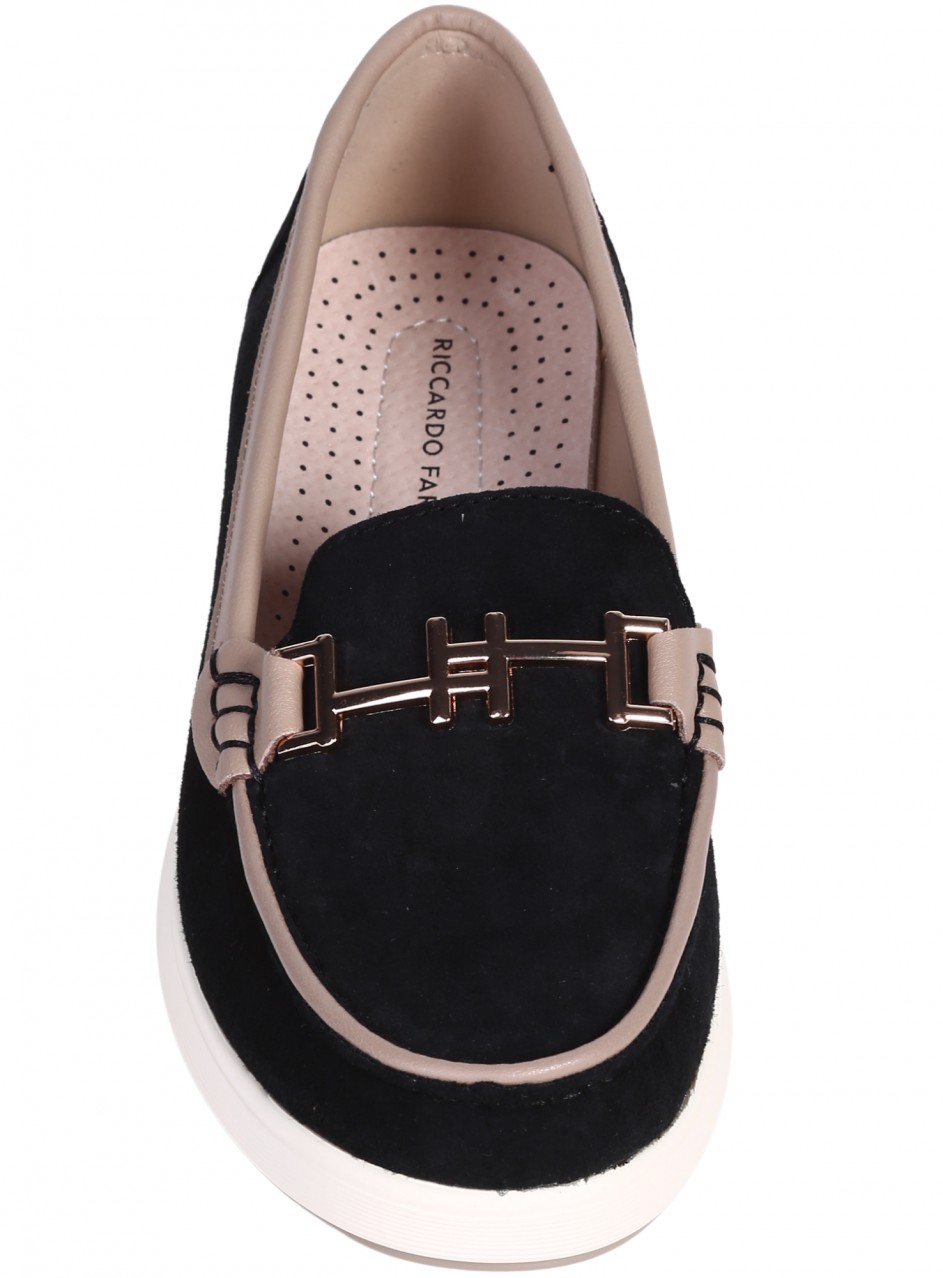 Ежедневни дамски мокасини от естествен велур в черно 3AF-26019 black