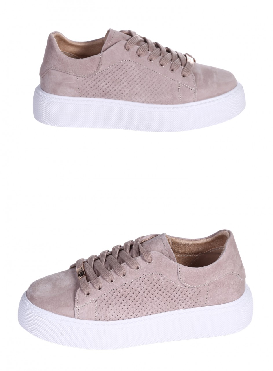 Ежедневни дамски обувки на платформа от естествен велур в бежово 3AF-26021 beige