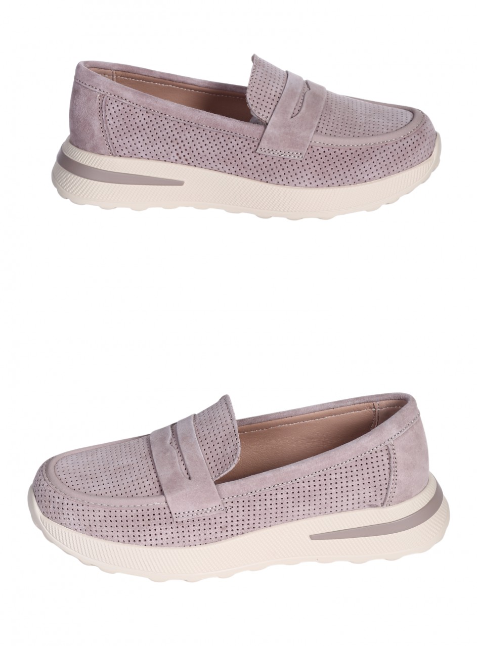 Ежедневни дамски мокасини от естествен велур  3AF-26022 beige