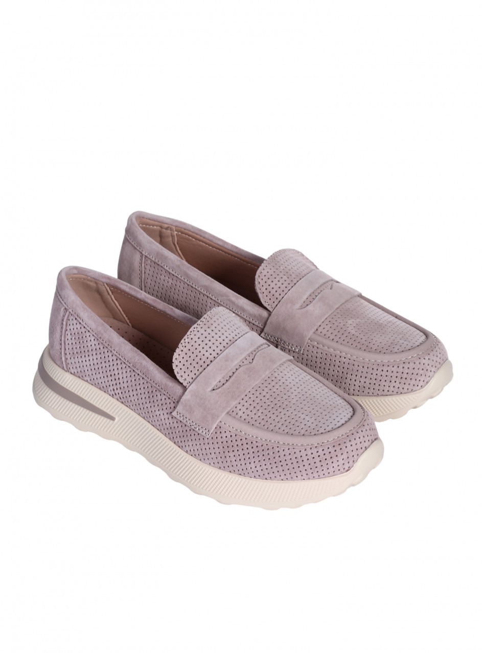 Ежедневни дамски мокасини от естествен велур  3AF-26022 beige