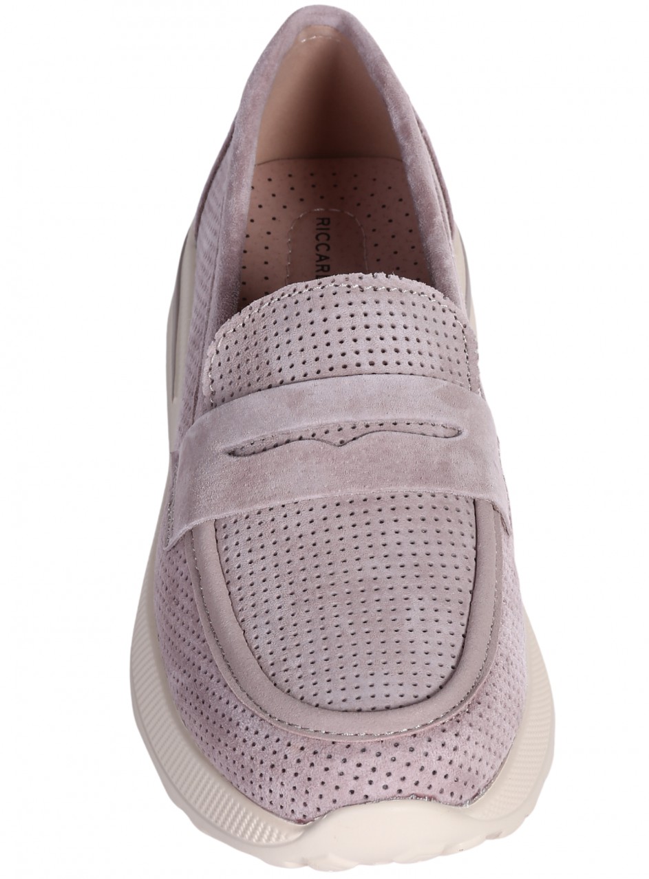 Ежедневни дамски мокасини от естествен велур  3AF-26022 beige