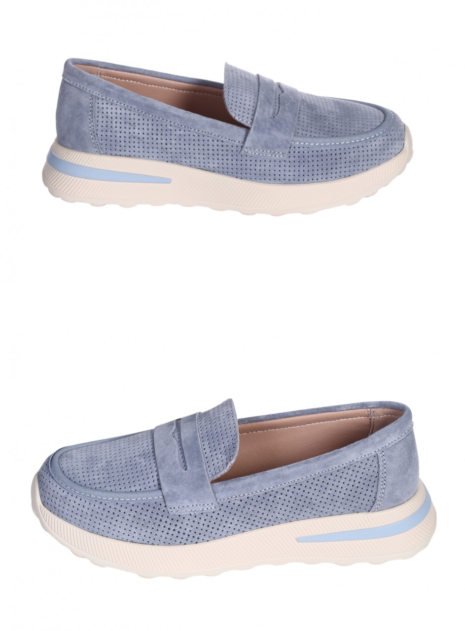 Ежедневни дамски мокасини от естествен велур  3AF-26022 blue