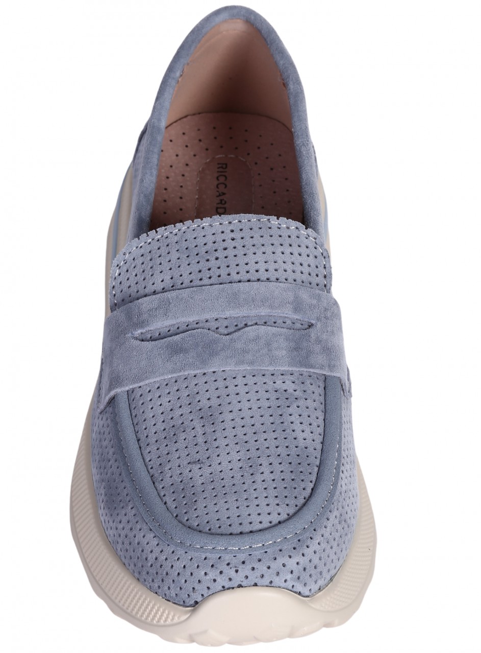 Ежедневни дамски мокасини от естествен велур  3AF-26022 blue