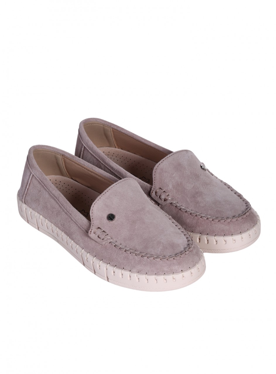 Ежедневни дамски мокасини от естествен велур 3AF-26023 beige