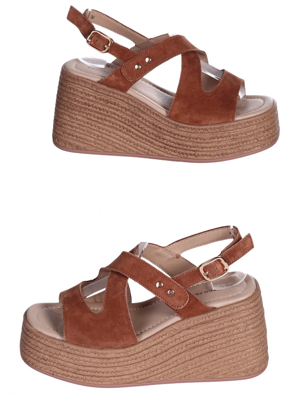 Ежедневни дамски сандали на платформа от естествен велур 4AF-26024 brown