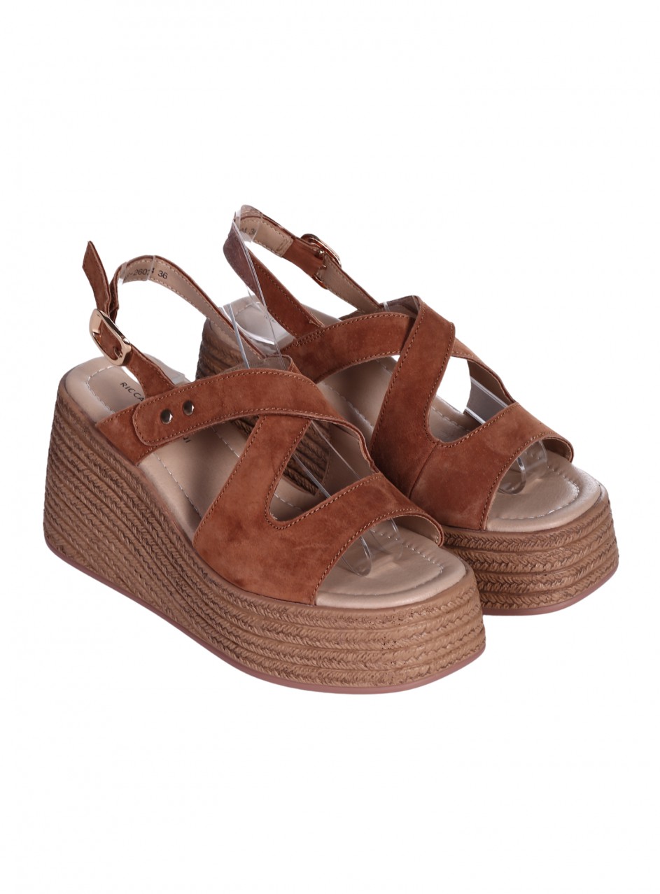 Ежедневни дамски сандали на платформа от естествен велур 4AF-26024 brown