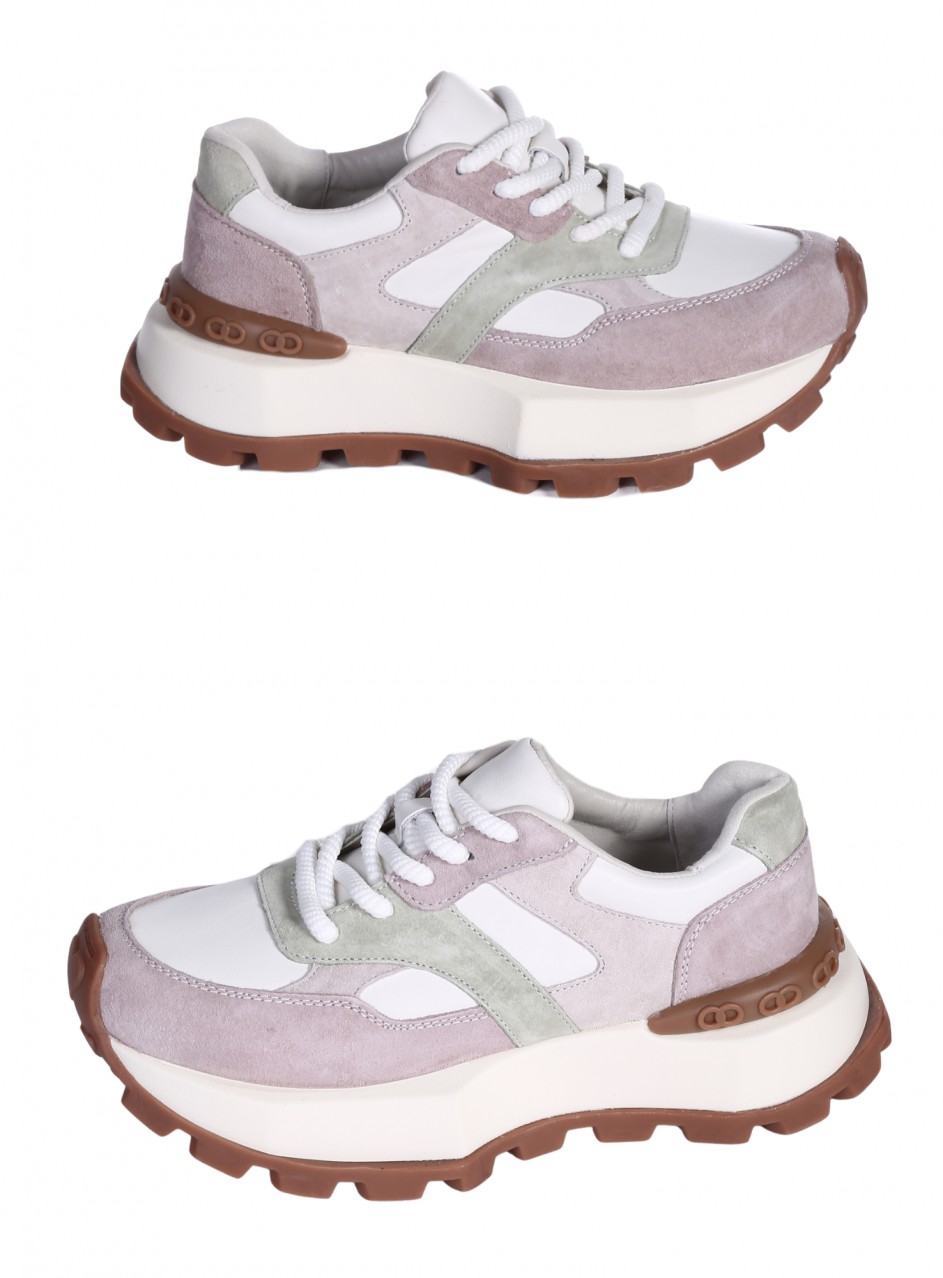 Ежедневни дамски обувки на платформа от естествена кожа 3AF-26026 white/beige/lt.green