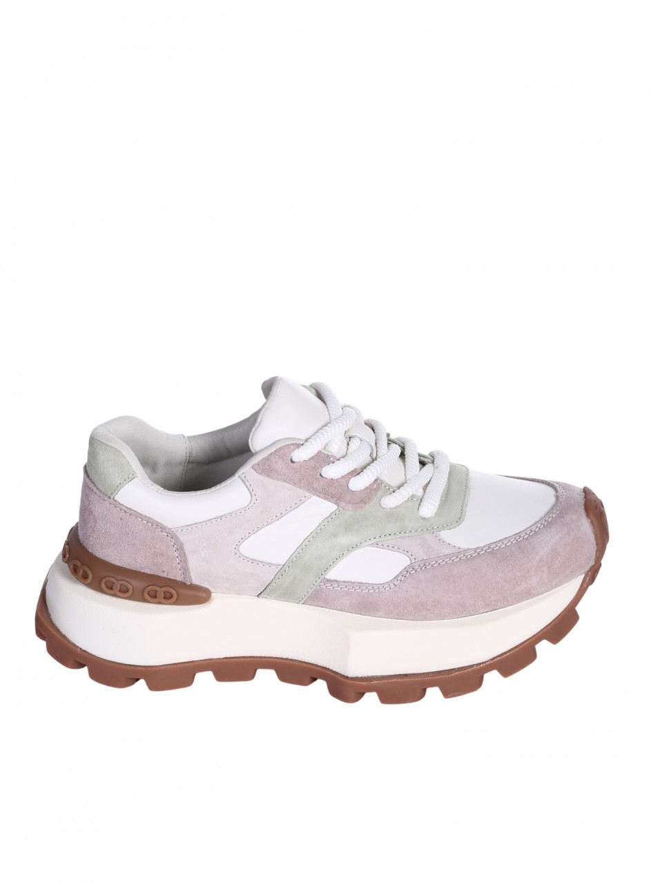 Ежедневни дамски обувки на платформа от естествена кожа 3AF-26026 white/beige/lt.green