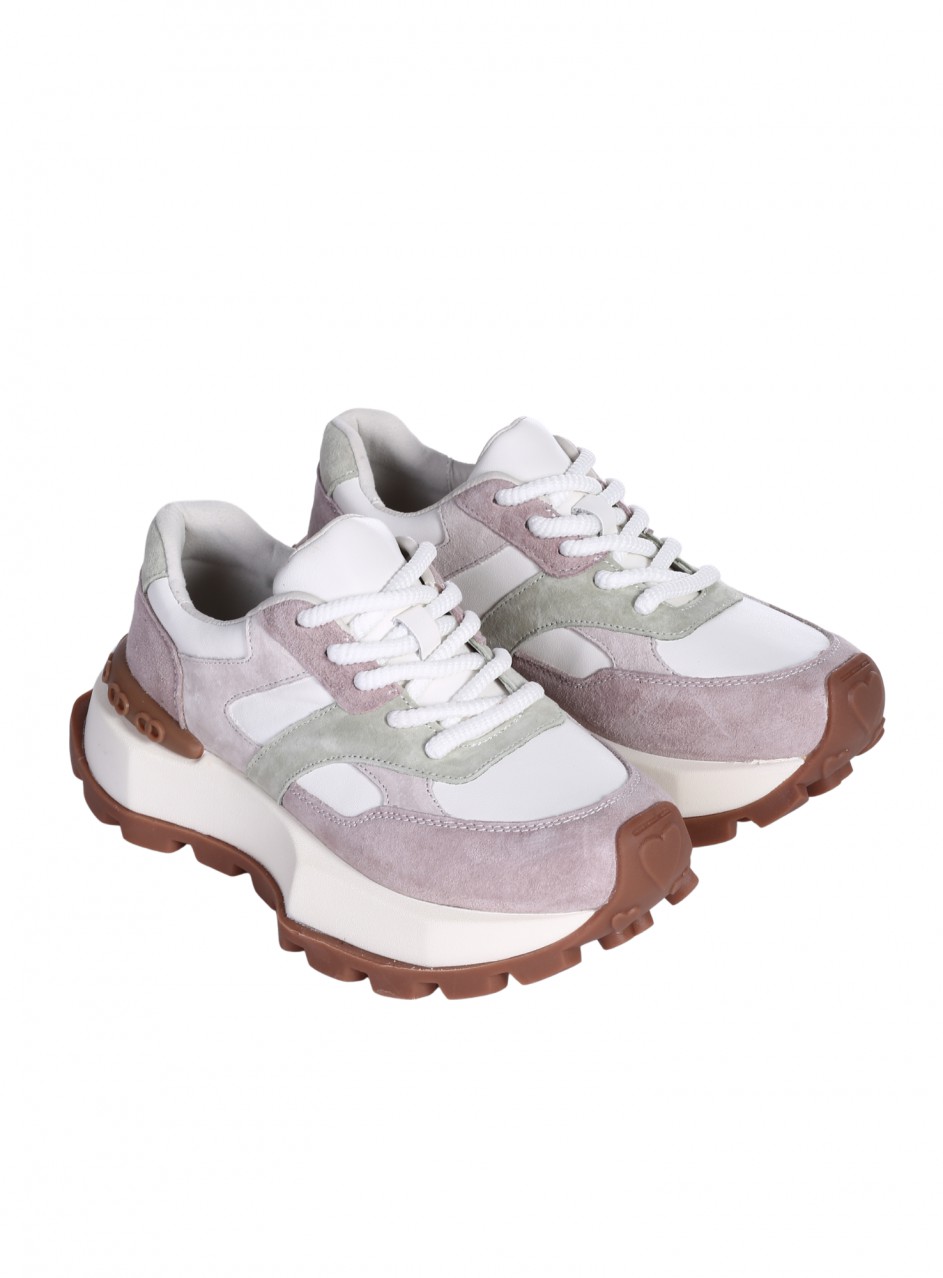 Ежедневни дамски обувки на платформа от естествена кожа 3AF-26026 white/beige/lt.green