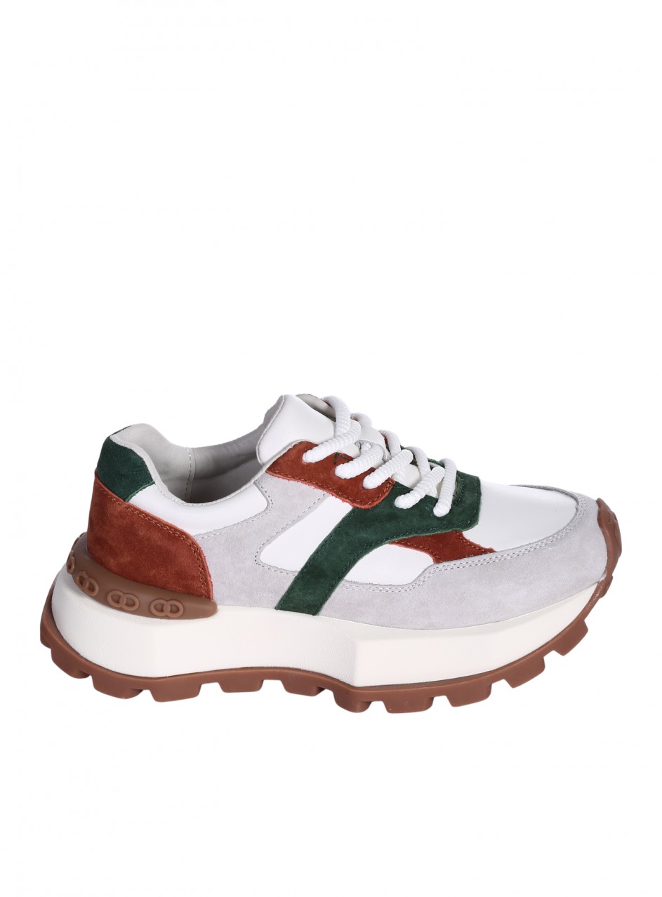 Ежедневни дамски обувки на платформа от естествена кожа 3AF-26026 white/beige/dk.green