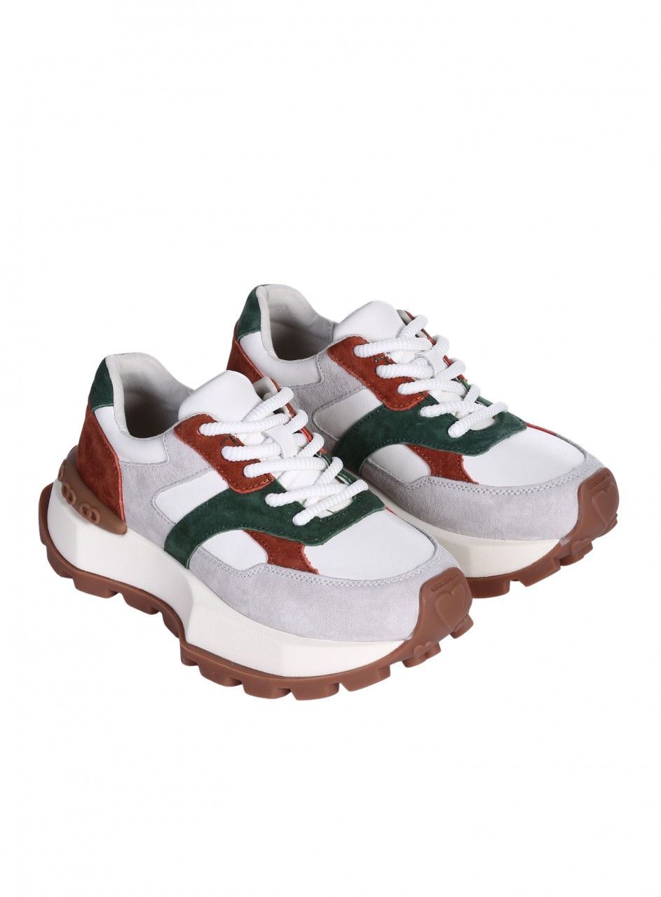 Ежедневни дамски обувки на платформа от естествена кожа 3AF-26026 white/beige/dk.green