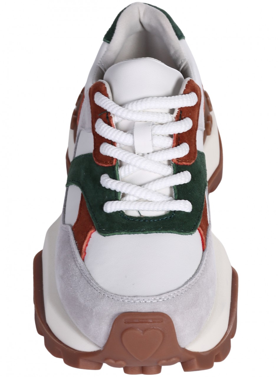 Ежедневни дамски обувки на платформа от естествена кожа 3AF-26026 white/beige/dk.green