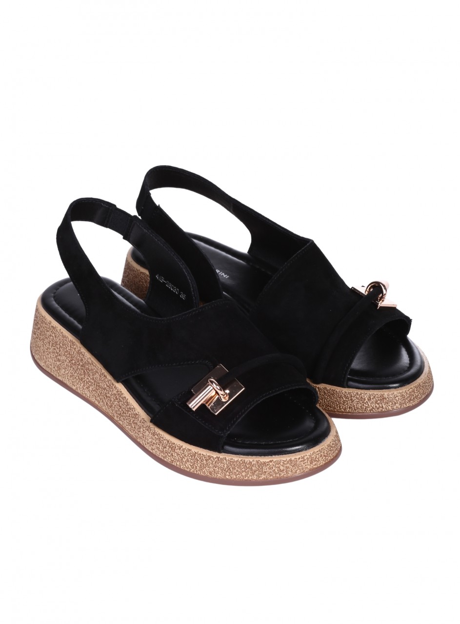 Ежедневни дамски сандали на платформа от естествен велур 4AF-26030 black