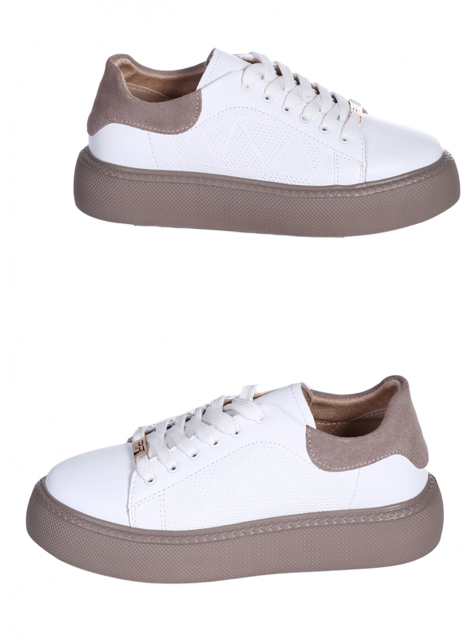 Ежедневни дамски обувки на платформа от естествена кожа в бяло 3AF-26020 white